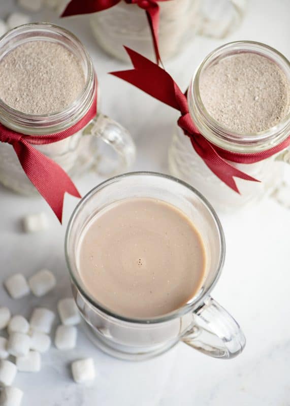 Combine hot water and mix to make hot cocoa.