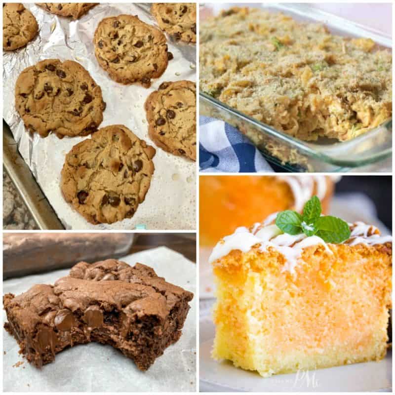 Meal Plan Monday Features, cookies, casserole, orange cake, and brownie