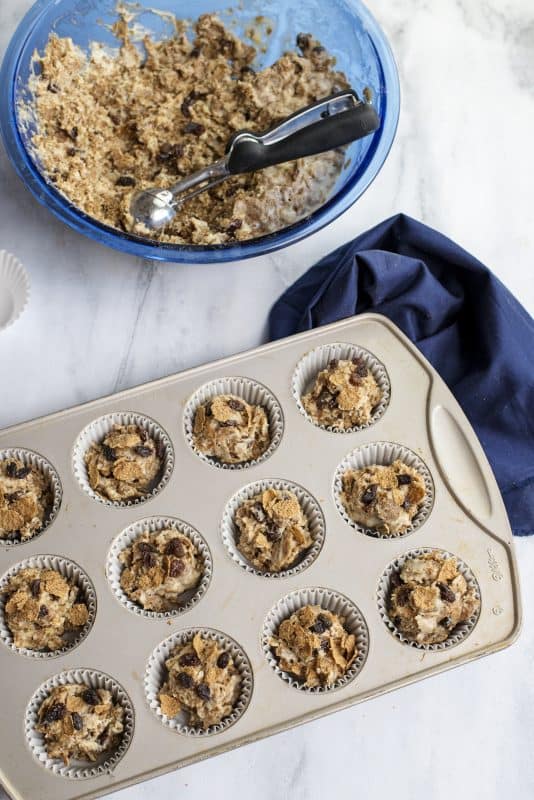 scoop batter into muffin tin.