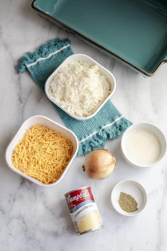 Ingredients for cheesy hash brown casserole