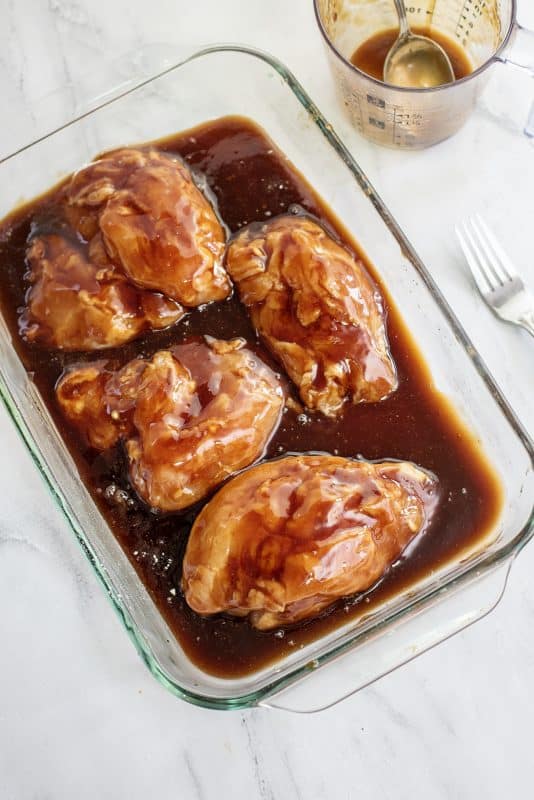 BBQ chicken breast ready for the oven.