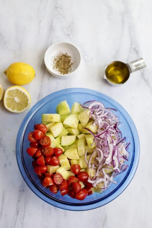 Place chopped veggies in mixing bowl.