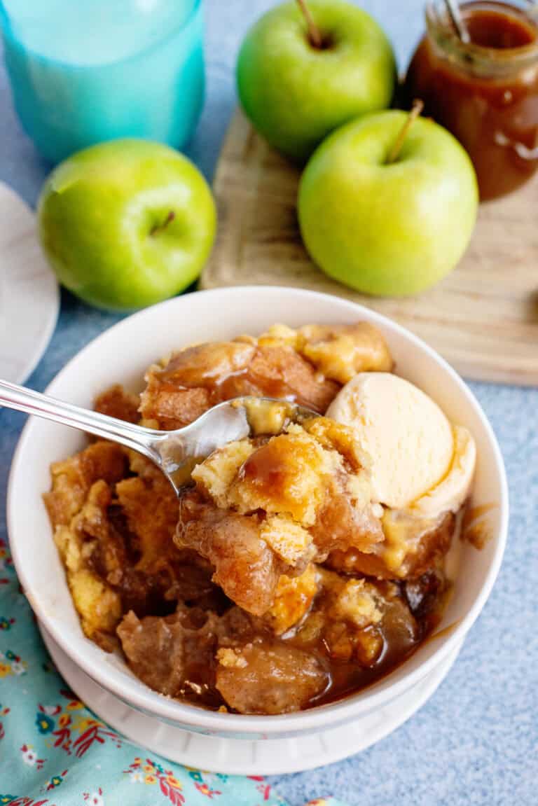 Caramel Apple Dump Cake ready to serve