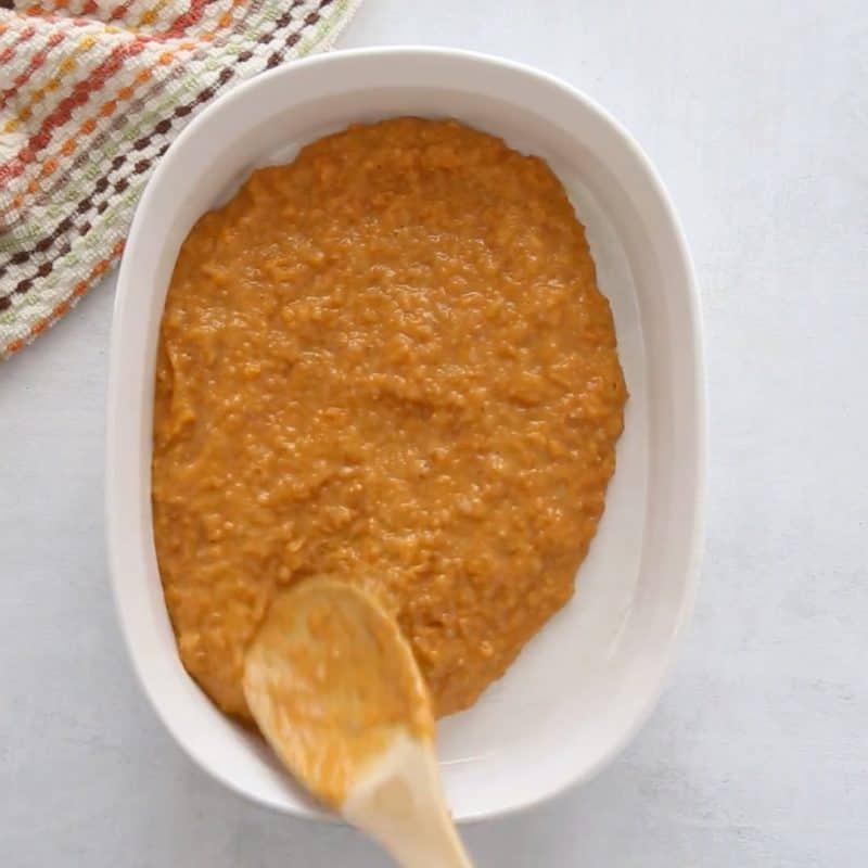 Spread into the bottom of a baking dish.