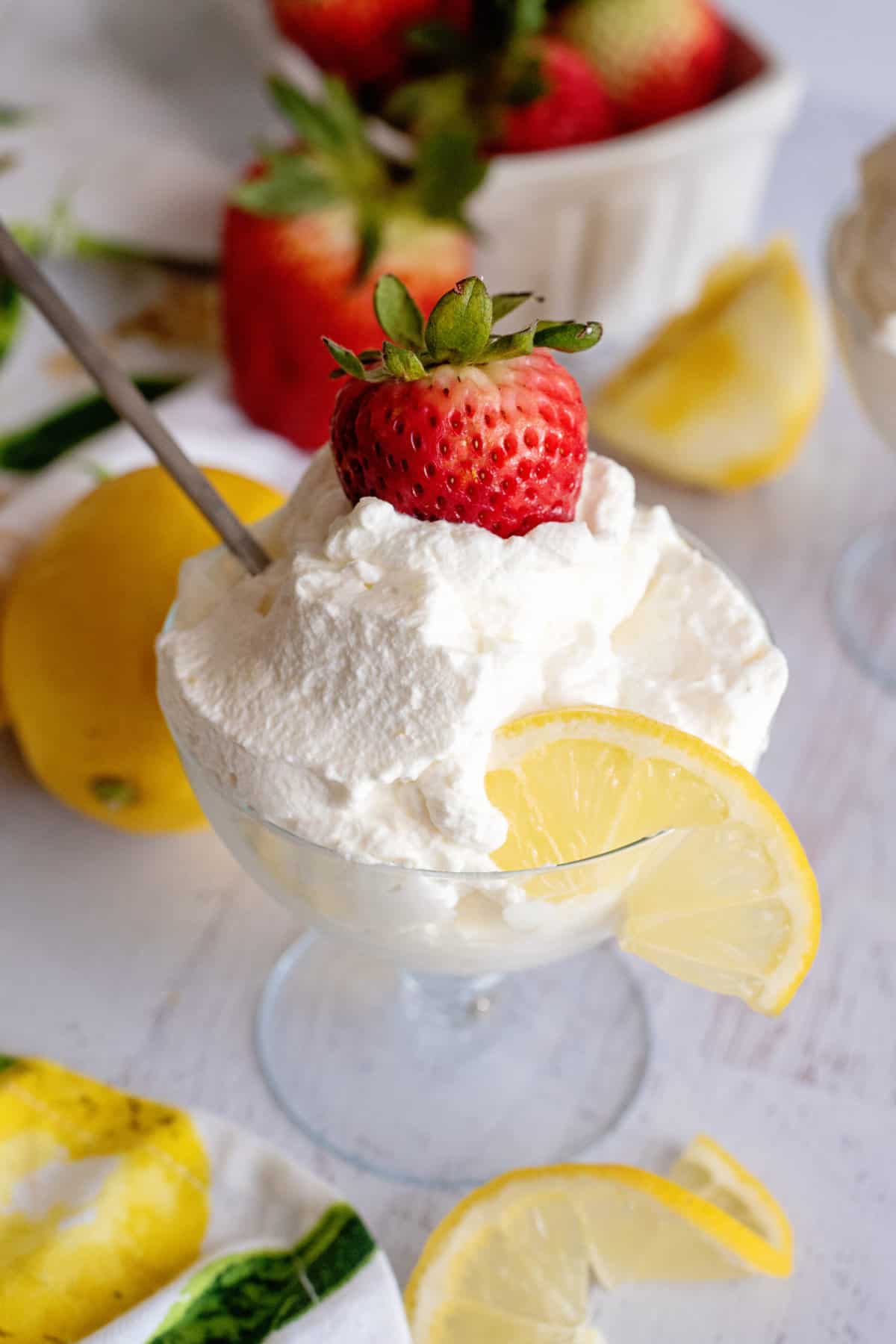 Lemon syllabub in glass.