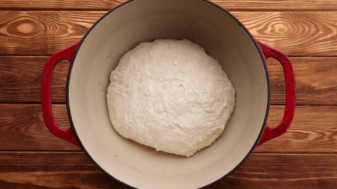 Place bread dough into Dutch oven.