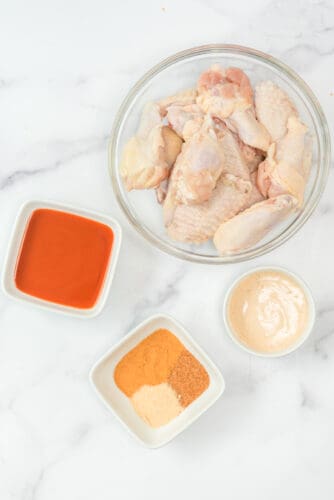 Recipe ingredients for BBQ air fryer wings.