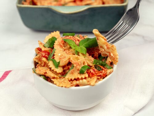 Bowl of feta and tomato pasta