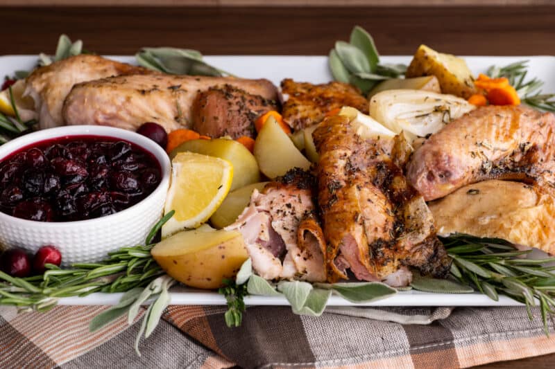 Platter of turkey and vegetables.