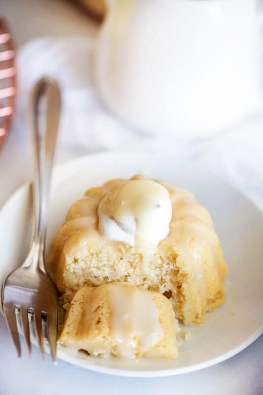 Mini bundt cake on plate.