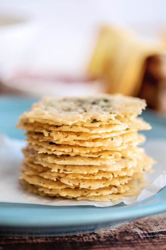 Stack of parmesan crisps.