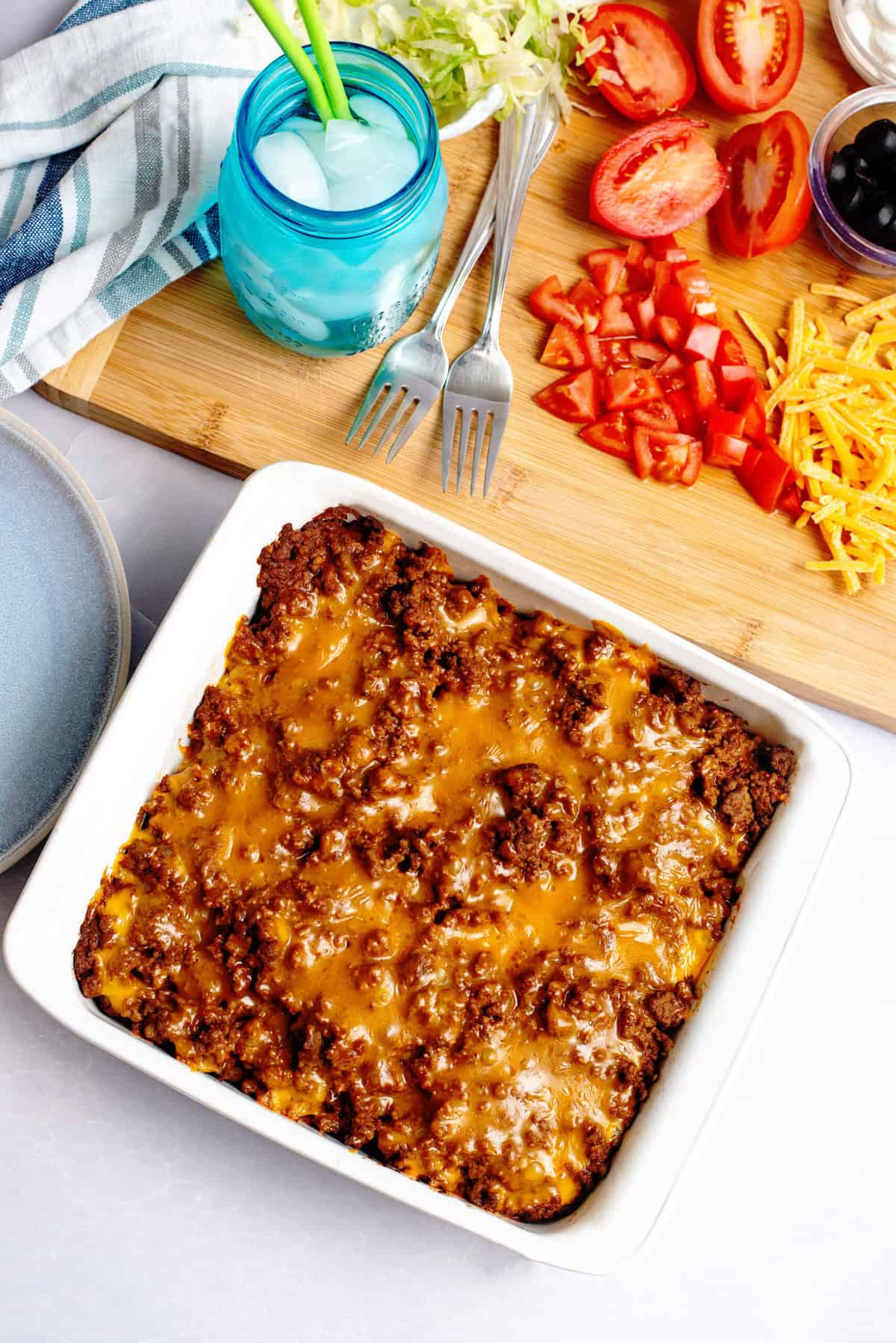 Remove baked casserole from oven.