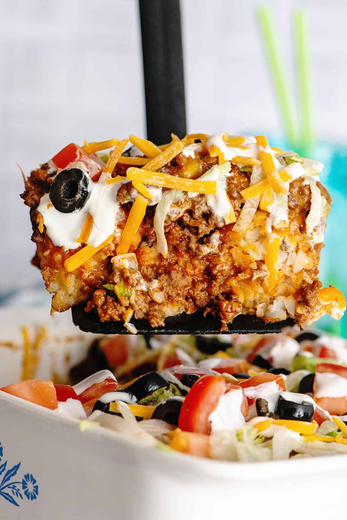 Serving Taco Tater Tot Casserole 