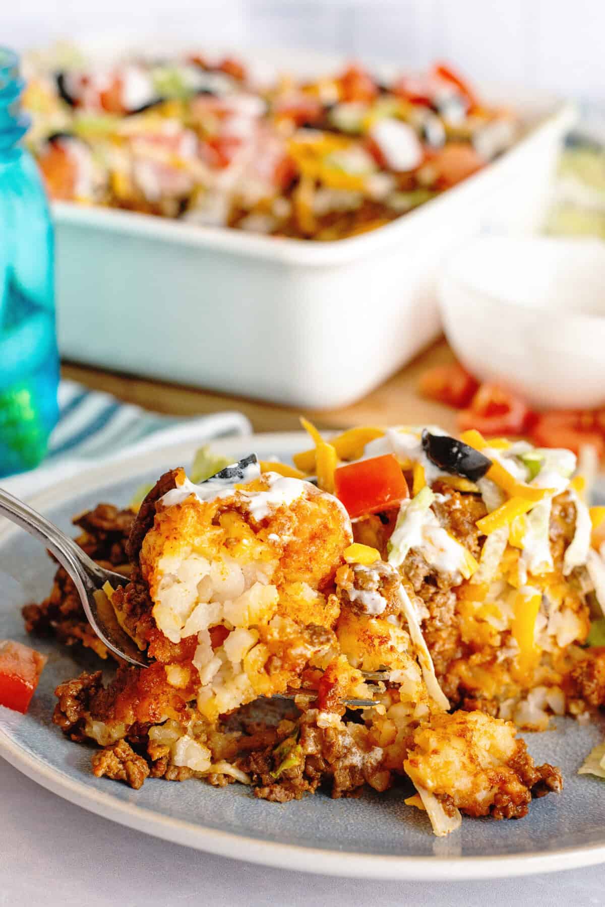 Taco Tater tot casserole plated