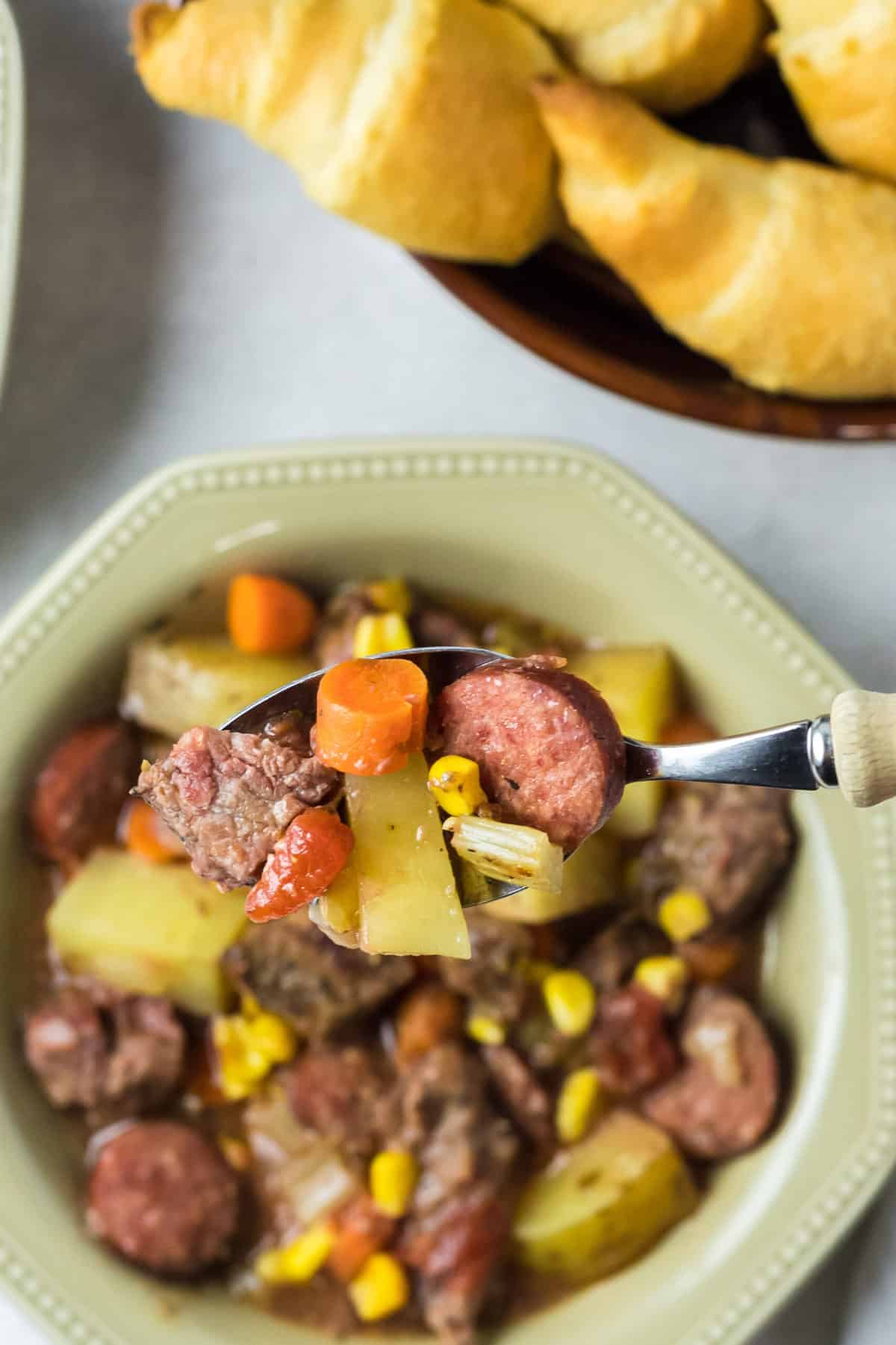 Smoked Sausage and Beef Stew in the Crockpot