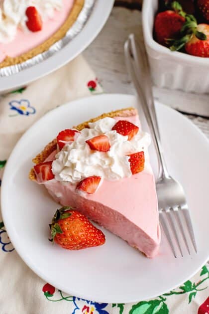 Slice of strawberry jello pie.