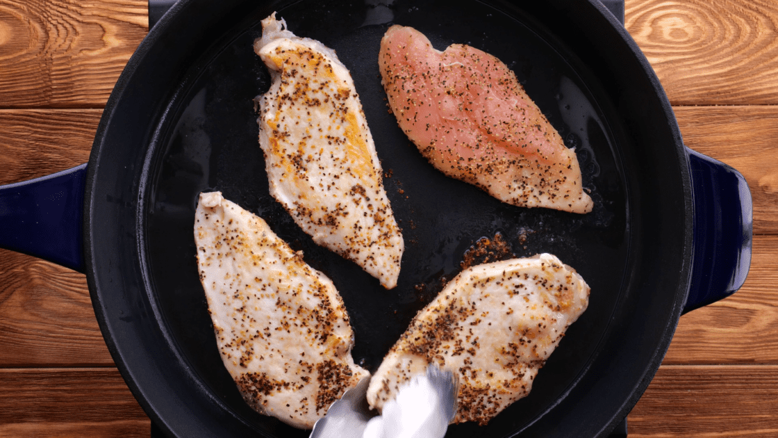 Cook each side of the chicken breasts.
