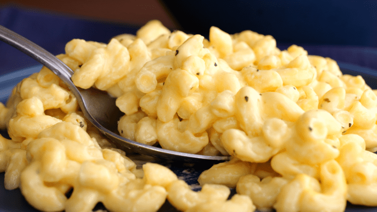 Spoonful of crockpot mac and cheese.