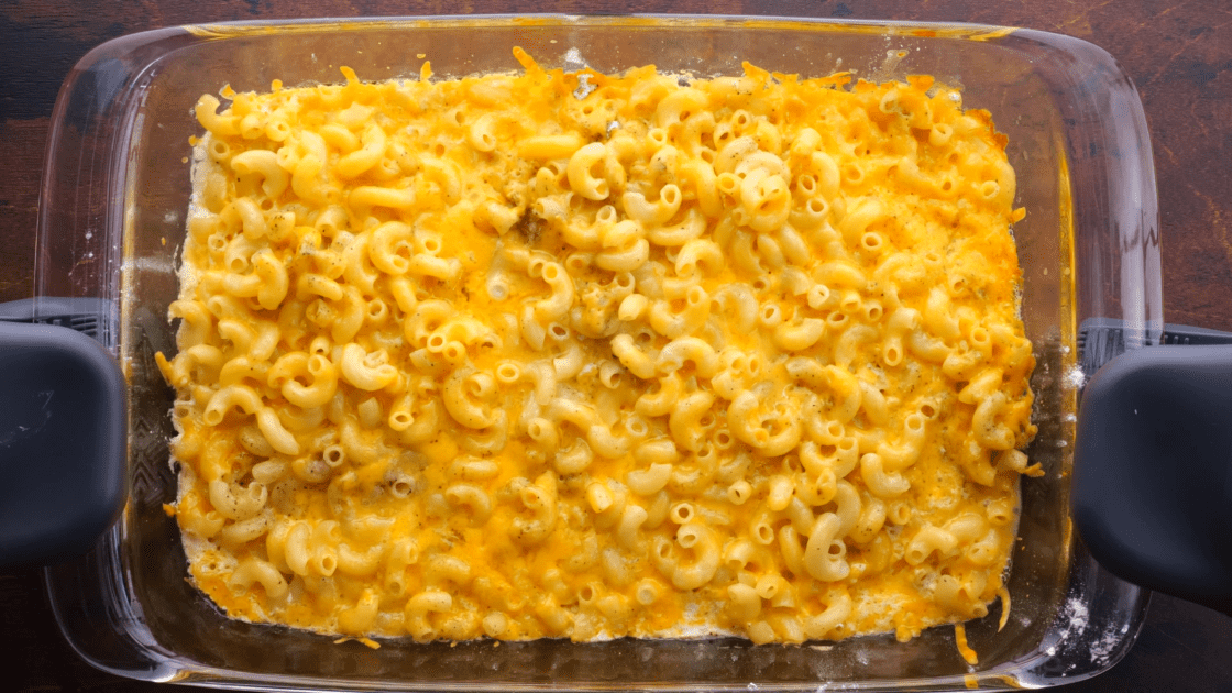 Oven-baked mac and cheese.
