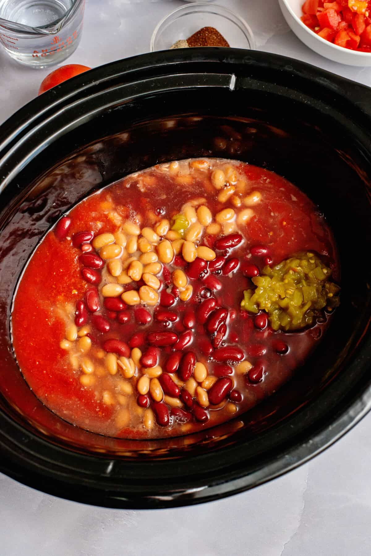 Add all canned ingredients to crock pot