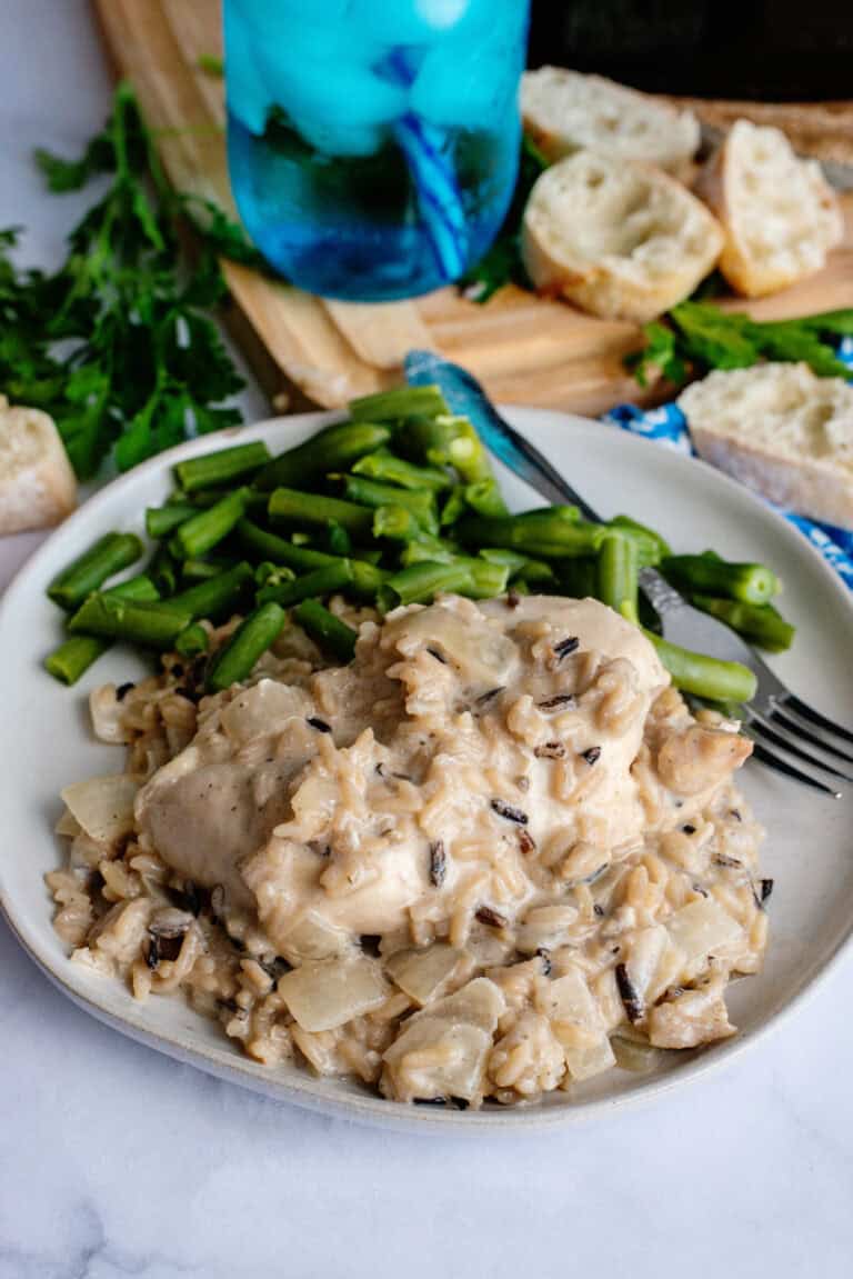 Slow Cooker Chicken and Wild Rice with greens