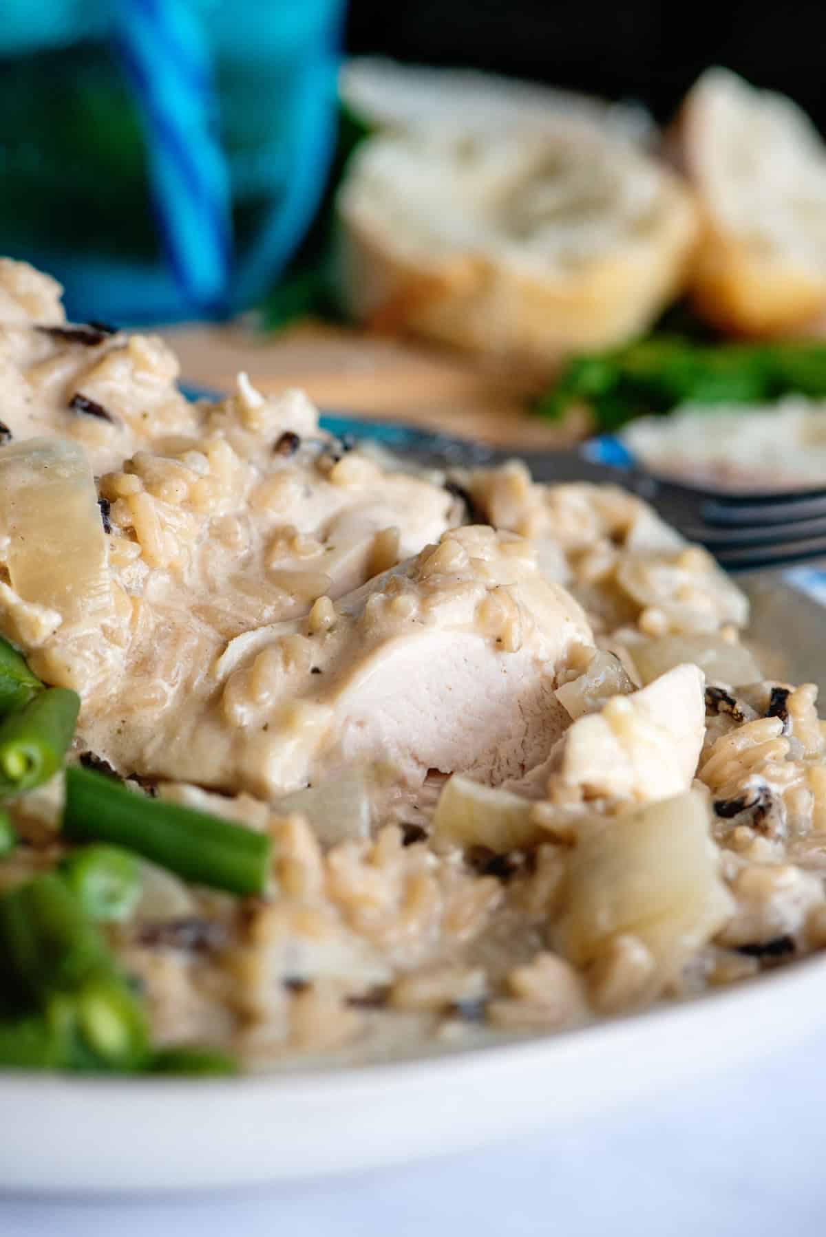 Slow Cooker Chicken and Wild rice close up