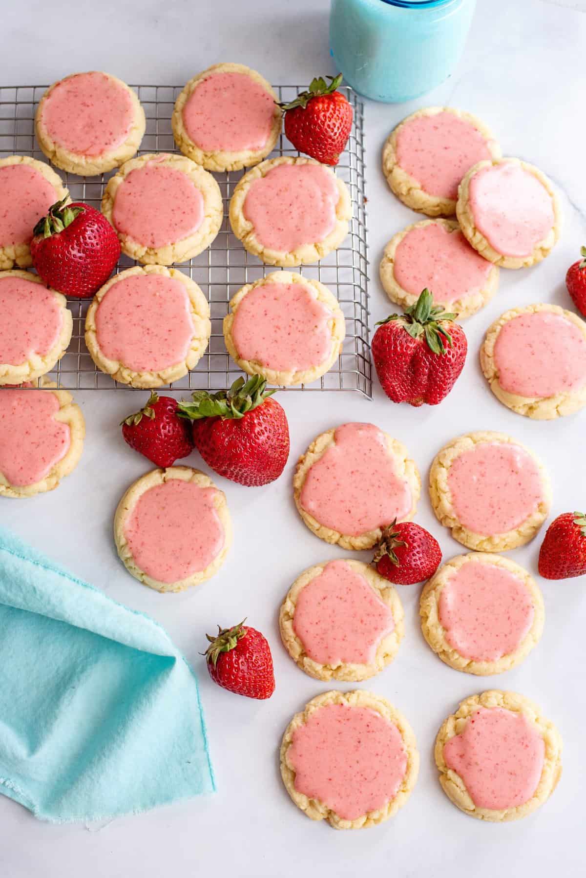 Strawberry frosted cookies.