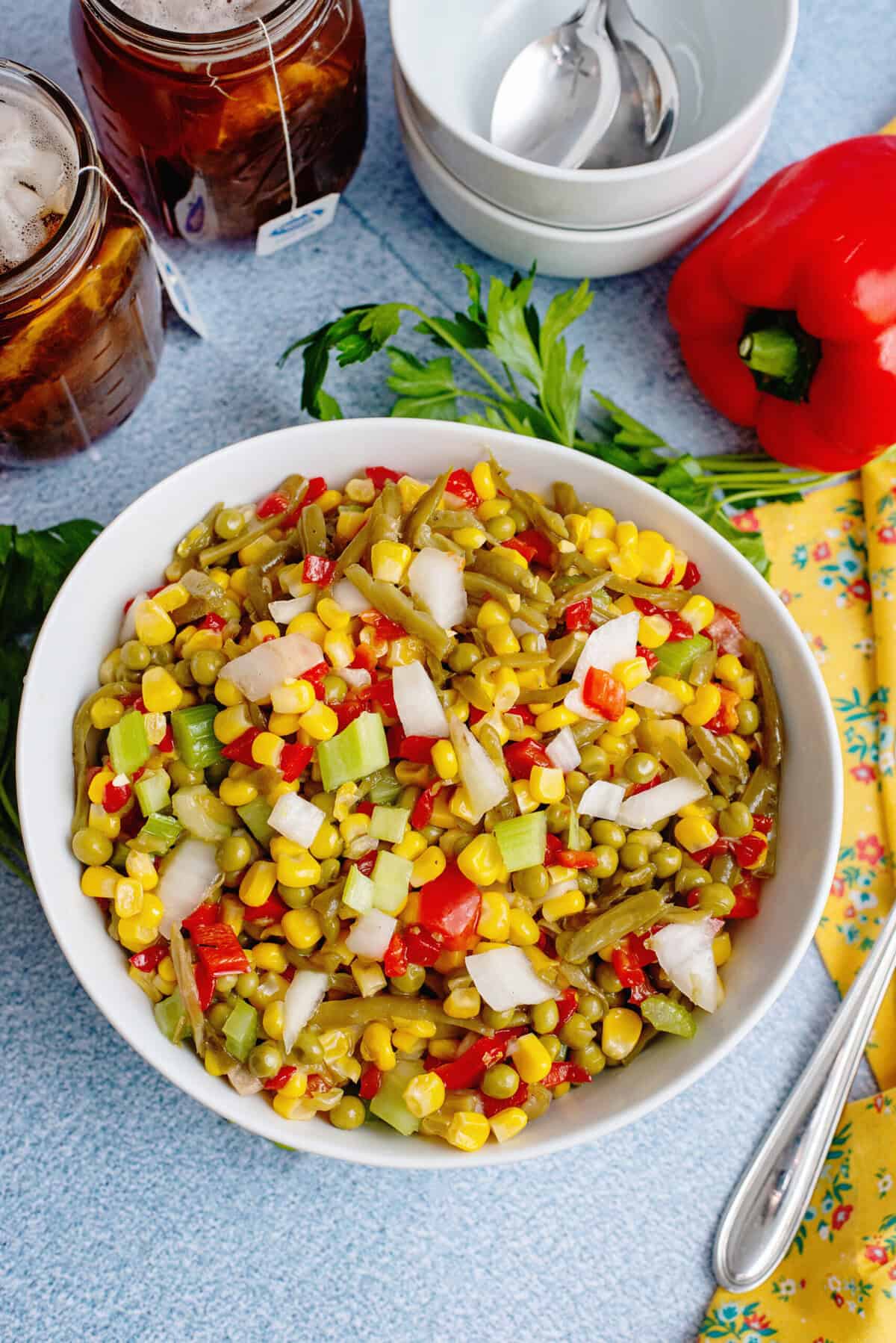 serve Granny Jordan's Vegetable salad with a slotted spoon