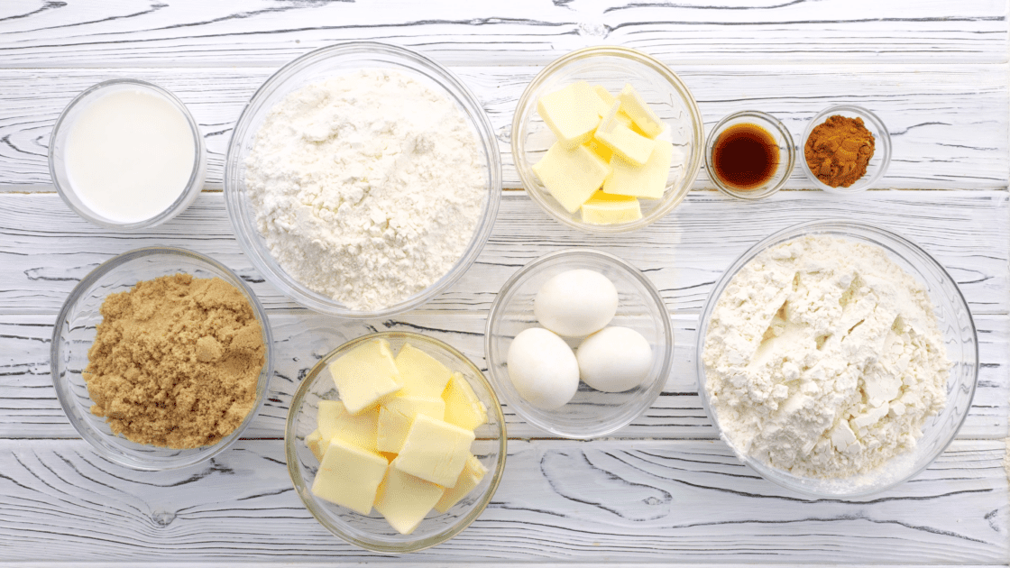 Ingredients for crumb cake recipe.