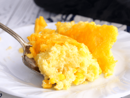 Spoonful of Jiffy corn casserole.