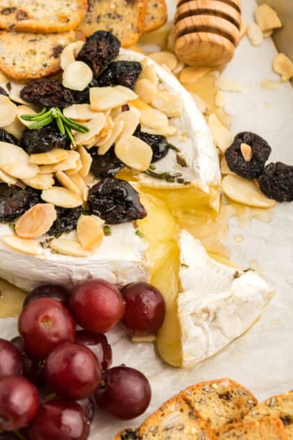 A slice of honey-baked brie.