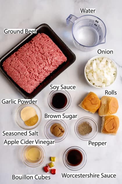 Labeled ingredients for loose meat sandwiches.