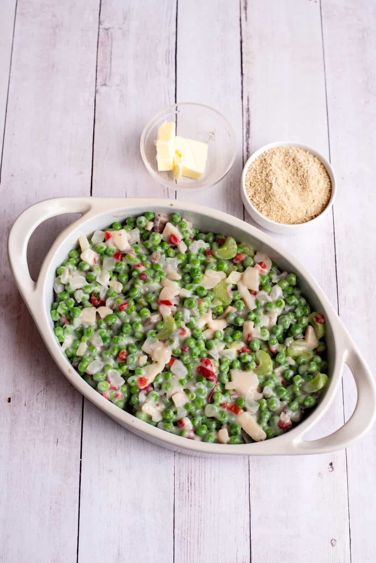 place green pea casserole mix into casserole dish