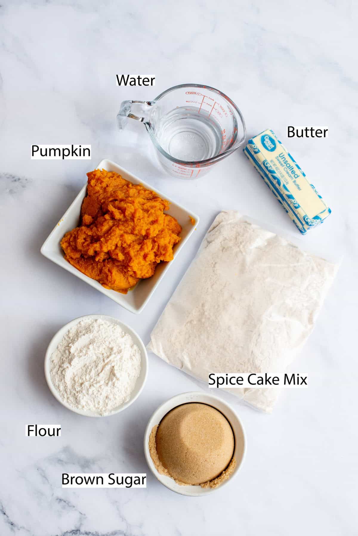 ingredients for the pumpkin spice muffins with streusel topping