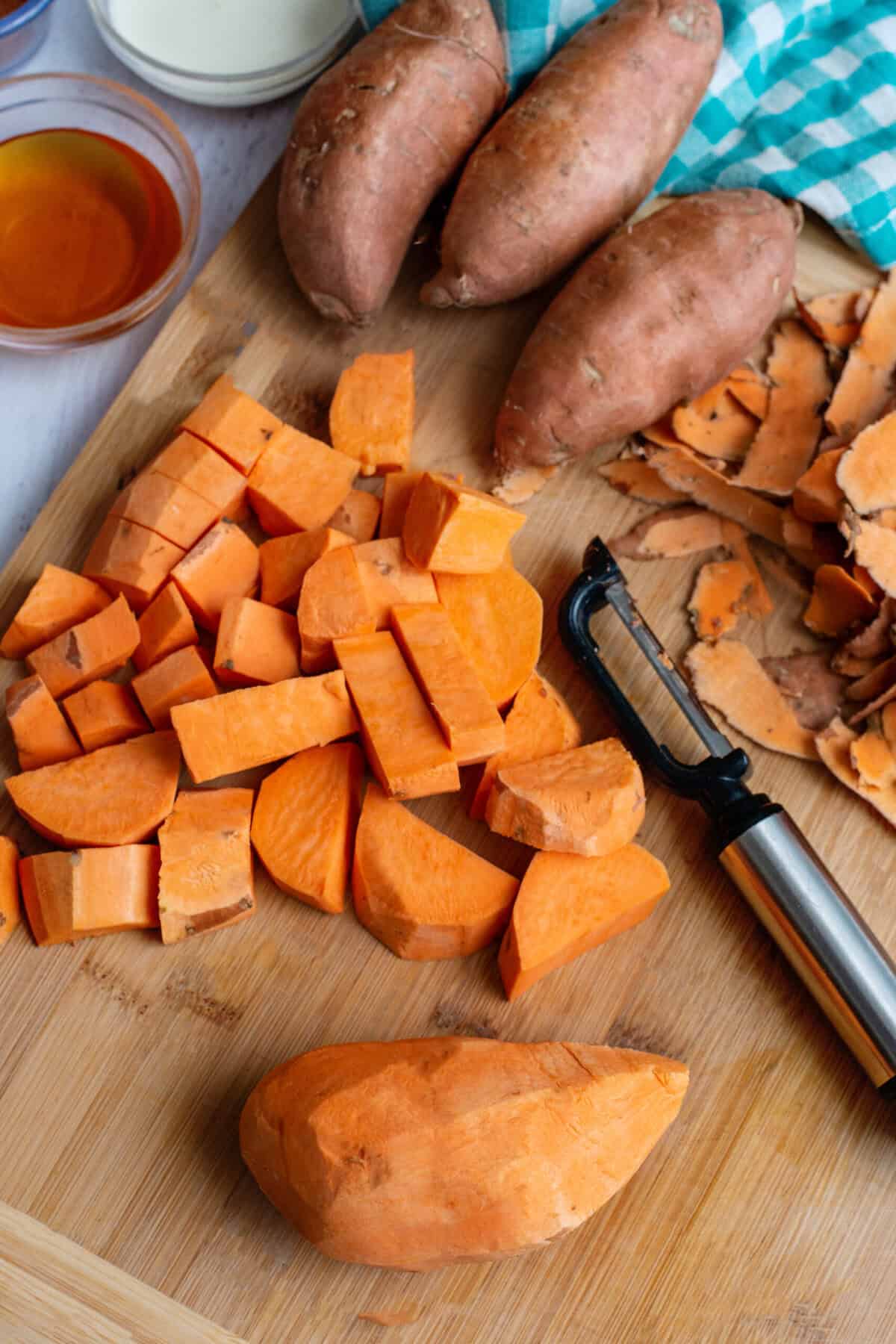 Peel and dice Sweet Potatoes