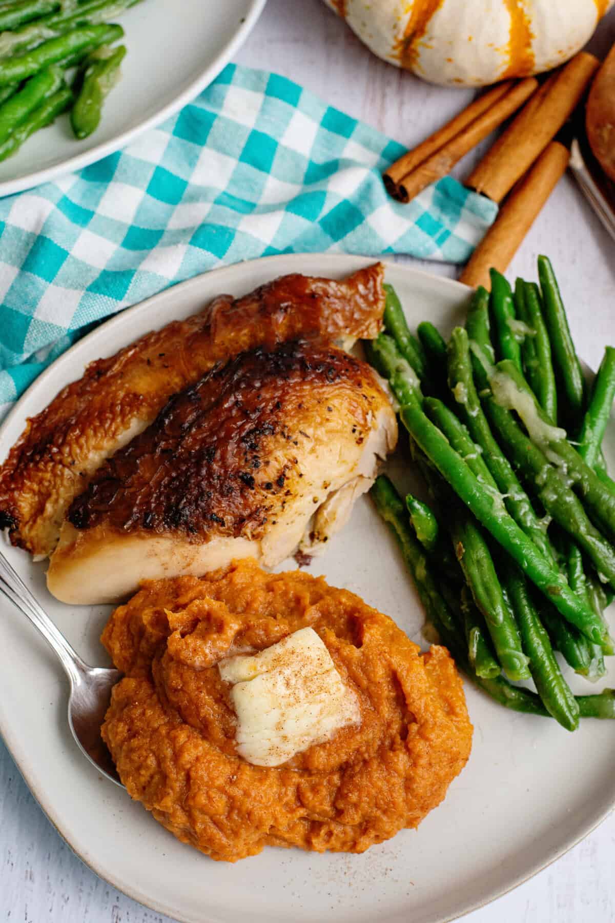 Mashed sweet potatoes with dinner