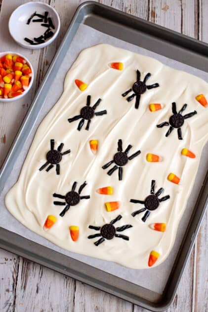 Candy corn added to bark.