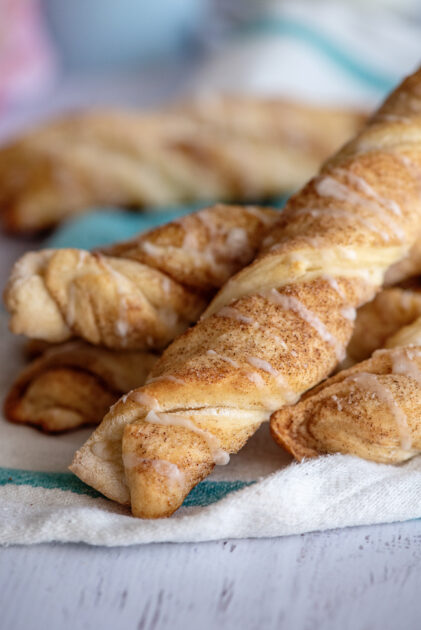 Close-up of cinnamon twists.