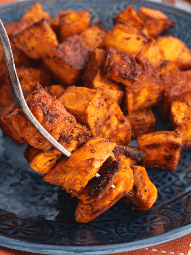 Forkful of honey roasted sweet potato.