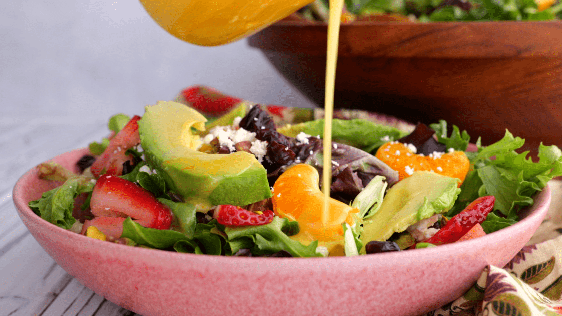 Before serving, top strawberry salad with more ingredients or dressing.