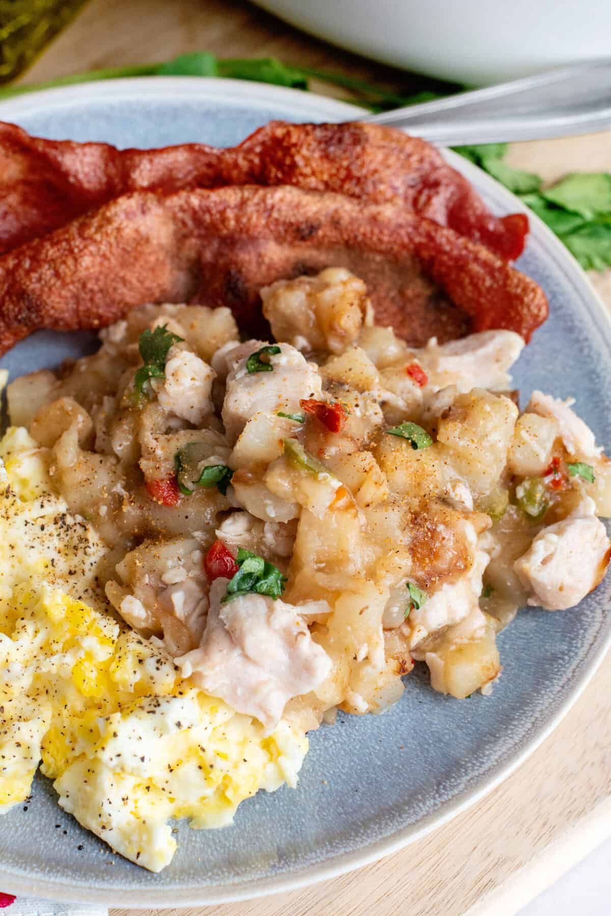 Turkey Hash with eggs and bacon