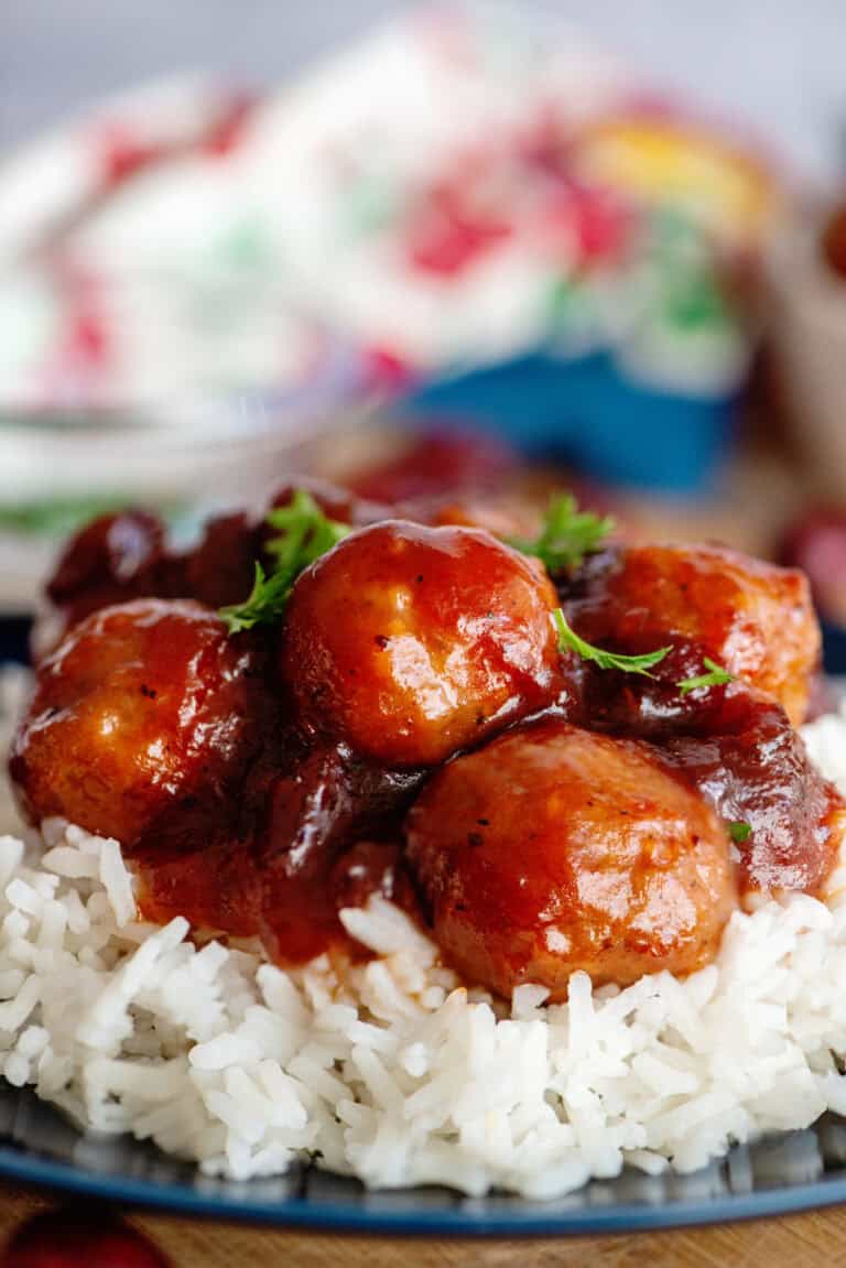 Cranberry Sauce Meatballs ready to serve