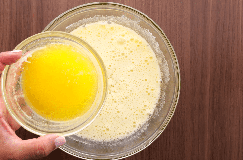 Add melted butter to mixing bowl.