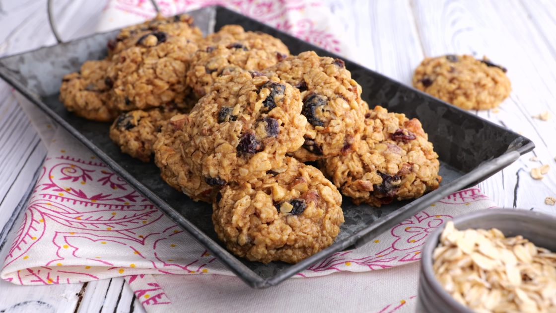 Plate of oatmeal cranberry cookies.