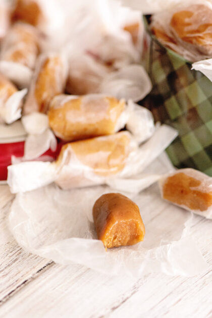 Taking a bite out of a homemade caramel.