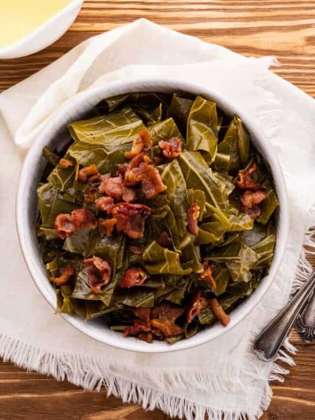 A bowl of collard greens.