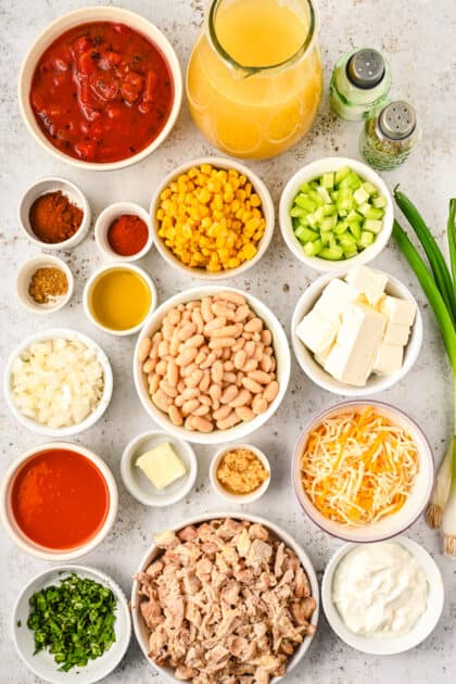 Ingredients for buffalo chicken chili.