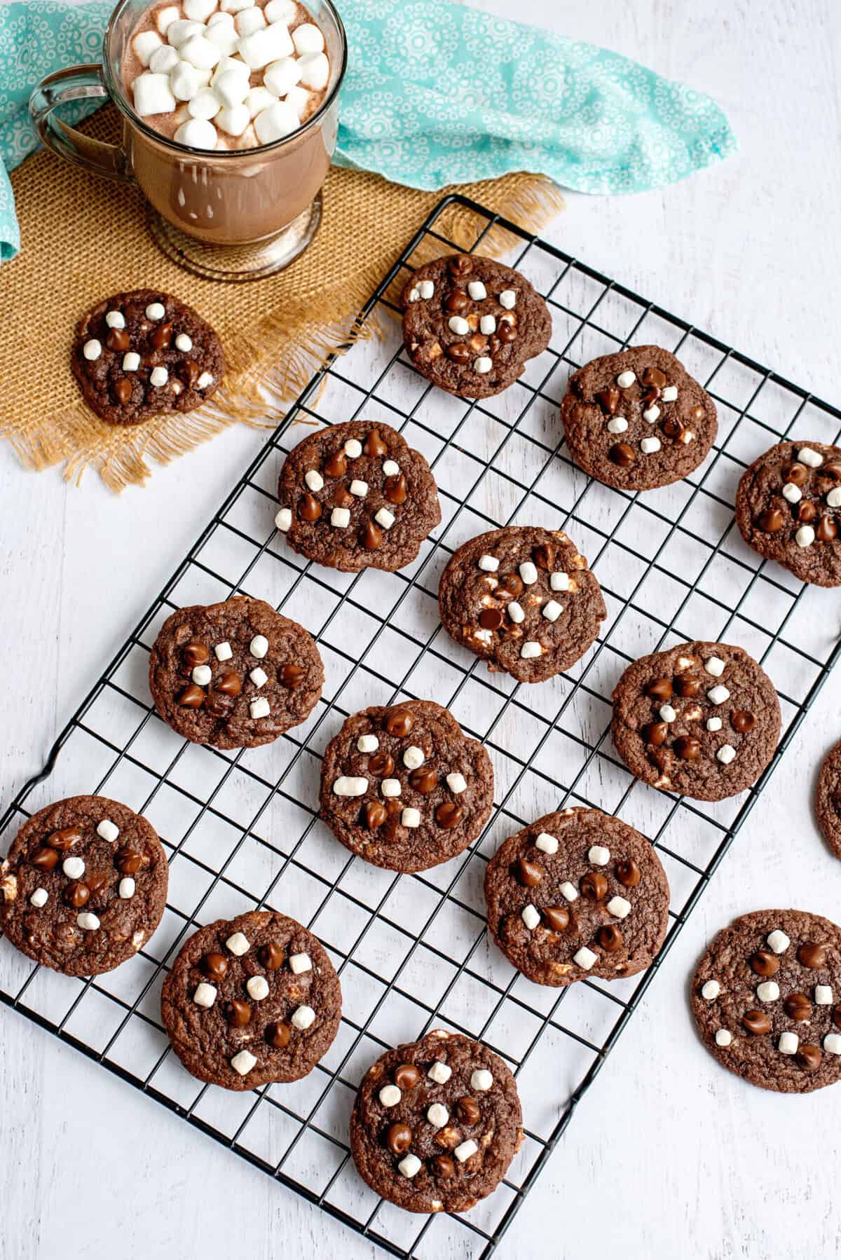 cook Hot Chocolate Cookies on a cooling rack