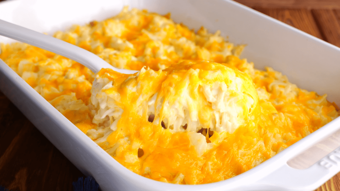 A serving of hashbrown casserole.