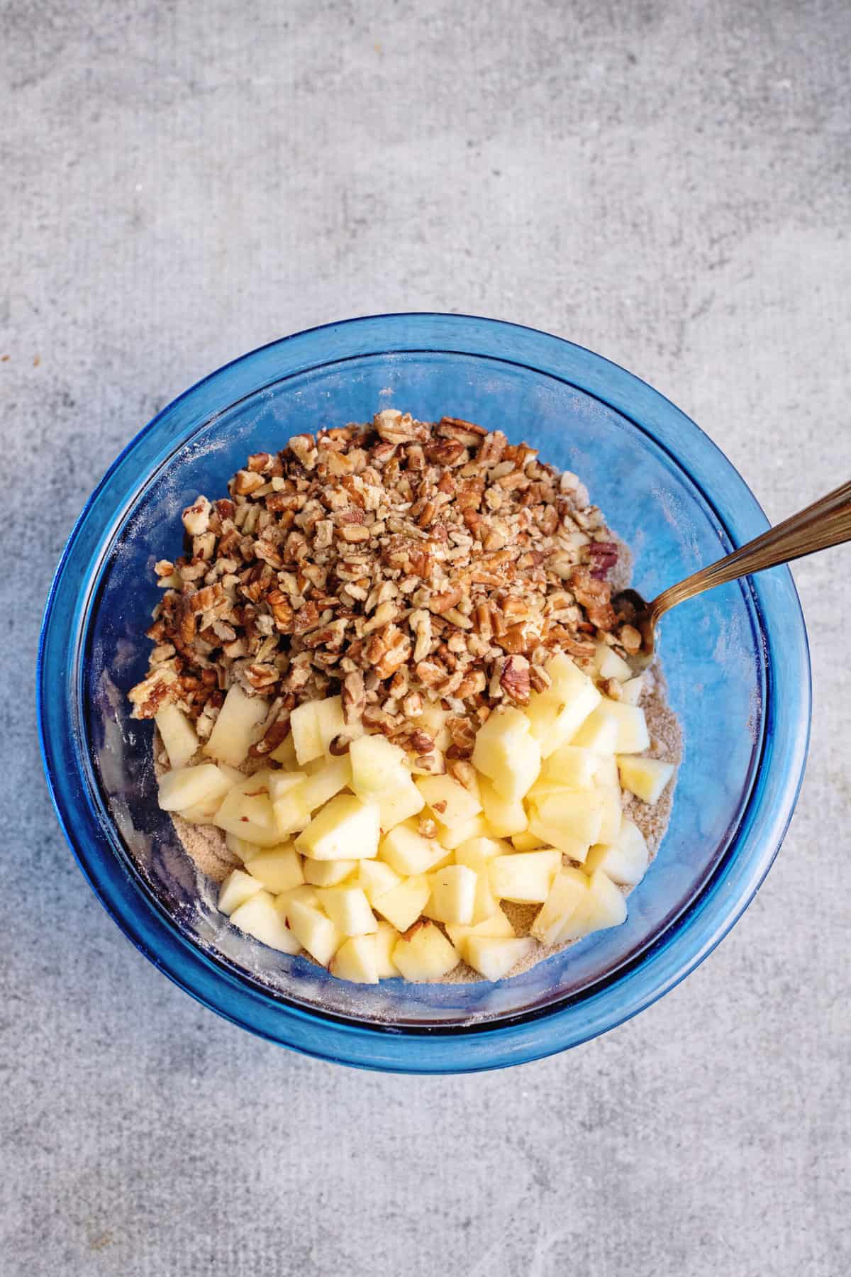 peel and chop apples and add pecans